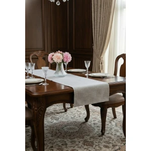 Linen Baskılı Pamuk/Keten Gümüş Runner 40*140 cm - 682