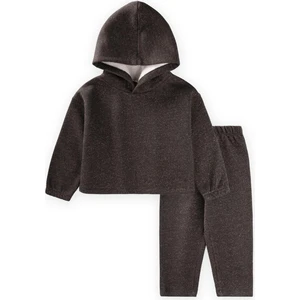 Simli Şardonlu Kısa Rahat Kesim Hoodie Takım 3-10 Yaş Antrasit