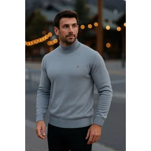 Erkek Basic Kışlık Yarım Boğazlı Uzun Gri Kazak