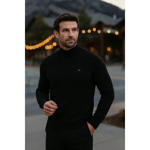 Erkek Basic Kışlık Yarım Boğazlı Uzun Siyah Kazak