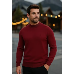 Erkek Basic Kışlık Yarım Boğazlı Uzun Bordo Kazak