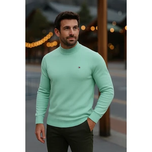 Erkek Basic Kışlık Yarım Boğazlı Uzun Mint Kazak