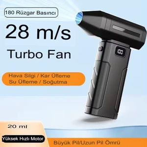 Turbo Jet Kablosuz Hava Üfleyici | 28 M/s Güçlü Üfleme | 3’ü 1 Arada Fan | 6 Kademeli Hız, LED Işıklı