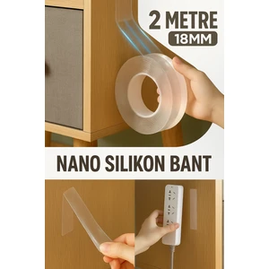 Anı Ofis Kırtasiye Şeffaf Çift Taraflı Nano Bant–2 Metre 18MM Iz Bırakmaz, Süper Güçlü Yapışkan, Çok Amaçlı Montaj Band