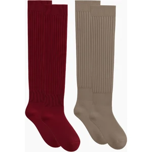 2 Çift Basic Lastikli Kalın Pamuk Karışımlı Diz Üstü Çorap