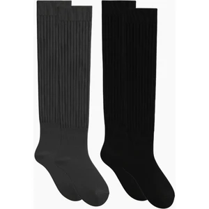 2 Çift Basic Lastikli Kalın Pamuk Karışımlı Diz Üstü Çorap