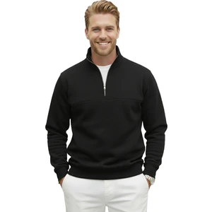 Erkek Siyah Relax Fit Içi Polarlı %100 Pamuk Yarım Fermuarlı Dik Yaka Sweatshirt 2600760