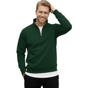 Erkek Yeşil Relax Fit Içi Polarlı %100 Pamuk Yarım Fermuarlı Dik Yaka Sweatshirt 2600760