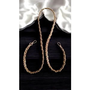 Suni Derili Metal Çanta Zincir Seti Zincir Uzunluk 115 cm ( Zincir Renk Altın Deri Bej)