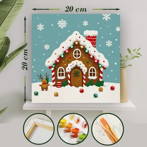 Palmiye Hobi Sanat Sayılarla Boyama 20X20 Tuval Seti Fırça Boya Dahil Çıtaya Gerili - Yılbaşı Evi