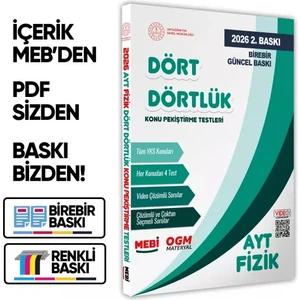 Karakutu Yayınları 2026 YKS-AYT MEBİ-OGM Dört Dörtlük Fizik Pekiştirme Testi A4 Renkli Soru Bankası BASKI ÜCRETİ