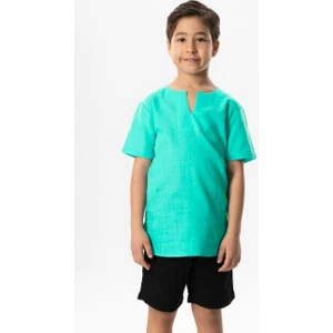 Eliş Şile Bezi Kısa Kol Şile Bezi Bisiklet Yaka Yazlık Erkek Çocuk Tshirt Su Yeşili 3047