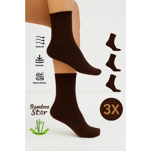 Bambu Kadın Koyu Kahve Lastiksiz Soket Dikişsiz Premium Çorap 3'lü Paket Sıkmayan Çorap / Izbırakmaz