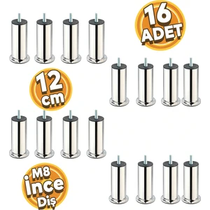 (12 Cm 16 Adet) Mobilya Kanepe Koltuk Baza Yatak Çekyat Yükseltme Ayağı M8 Ince Diş Metal Ayakları