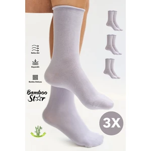 Bambu Kadın Lastiksiz Lila Soket Dikişsiz Premium Çorap 3'lü Paket Sıkmayan Çorap/ Iz Bırakmaz