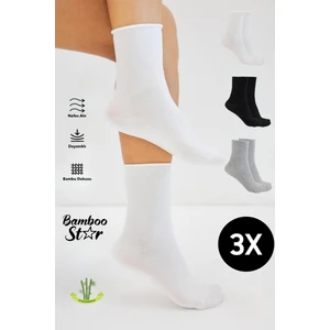 Bambu Kadın Lastiksiz Soket Dikişsiz Premium Çorap 3'lü Asorti Paket Sıkmayan Çorap/ Iz Bırakmaz