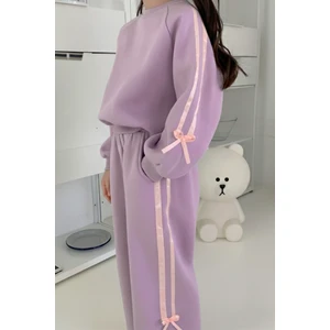 My Kids Wear Kız Çocuk Çift Şerit Kurdele Üç Iplik Eşofman Takımı 3-10 Yaş 12327