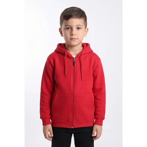Erkek Çocuk Basic Düz Kapüşonlu Fermuarlı Sweatshirt - 2544