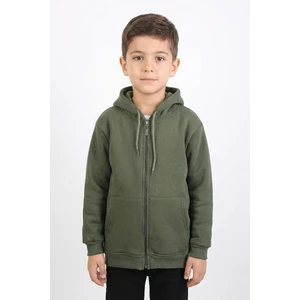 Erkek Çocuk Basic Düz Kapüşonlu Fermuarlı Sweatshirt - 2544
