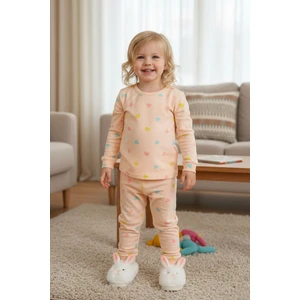 Kız Çocuk Termal Soft Pembe Kalpli Pijama Takımı