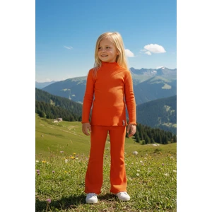 Kız Çocuk Fitilli Oranç Balıkçı Yaka Bluz Tayt Takım