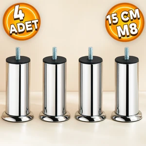 (15 Cm 4 Adet) Mobilya Baza Koltuk Yatak Çekyat Kanepe Yükseltme Ayağı Ince Diş M8 Krom Metal Ayakları