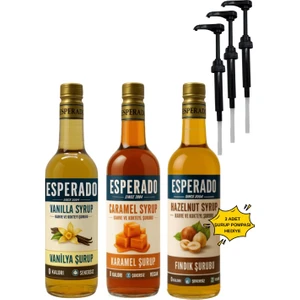 ŞEKERSİZ-SUGAR FREE - VANİLYA*KARAMEL*FINDIK AROMALI KAHVE ŞURUBU - 3 LÜ SET- 3  AD.x 750 ml