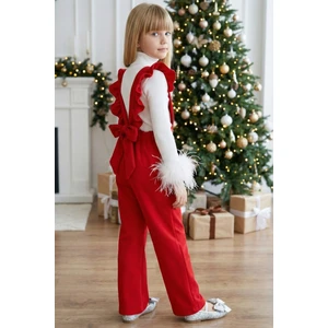 Parla Kids Kız Çocuk Berlin Kırmızı Pamuklu Fırfırlı Bağlama Detaylı Tulum TLM-0055.3