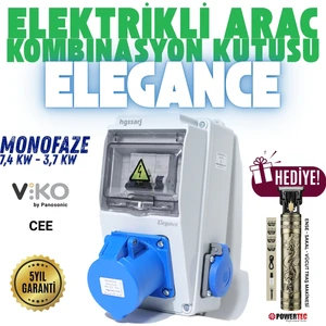 ''Elegance'' 7,4kW 3x32A Monofaze Elektrikli Araç Kombinasyon Kutusu, Tesla Mavi Adaptör Uyumlu, V i k o/P a n a s o n i c