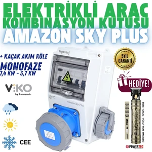 ''Amazon Sky Plus'' 7,4kW 3X32A Monofaze Elektrikli Araç Kombinasyon Kutusu Tesla Mavi Adaptör Uyumlu Kaçak Akım Röle V i k o/P a n a s o n i c