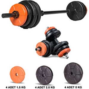 Dambıl Halter Seti 38 kg Plastik Materyal ile Turuncu ve Siyah Renk Seçeneği