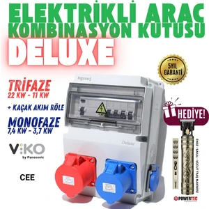 "Deluxe" 22kW 7,4kW 5X32A + 3X32A + 1X16A Elektrikli Araç Kombinasyon Kutusu Tesla Mavi Adaptör Uyumlu Kaçak Akım Röle V i k o/P a n a s o n i c