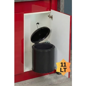 Cassone DOLAP İÇİ MAT SİYAH METAL LUKS ÇÖP KOVASI 11 LT , OTOMATİK AÇILIR KAPAKLI