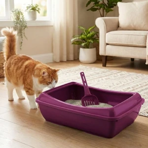 Kedi Tuvaleti Mor 37,5 x 50 x 16 cm+ Kum Küreği