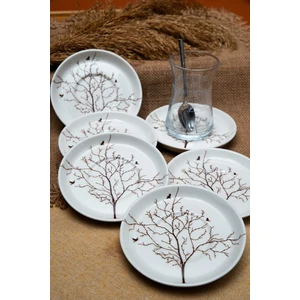 Heda Porselen Hayat Ağacı Porselen Çay Tabağı 6'lı 13CM Kırık Beyaz