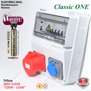 "Classic One" 22kW Trifaze 5X32A + 1X16A Elektrikli Araç Kombinasyon Kutusu Kaçak Akım Röle 5 Yıl Garanti