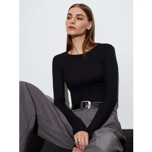 32319 Modal Karışımlı Uzun Kollu Top-Siyah