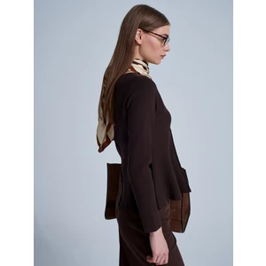 10824 Bisiklet Yaka Peplum Triko Top-Koyu Kahve