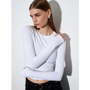 32319 Modal Karışımlı Uzun Kollu Top-Beyaz