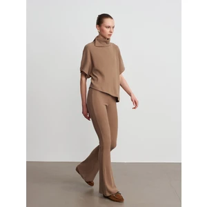 71910 Yüksek Bel Örme Pantolon-Vizon