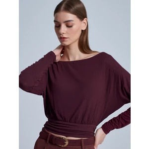 32306 Yün Karışımlı Tek Omuz Top-Bordo