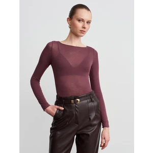 32122 Kayık Yaka Modal Kaşmir Ultra Hafif Bluz-Mürdüm