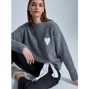 10837 Yün Karışımlı Kalpli Kazak-Füme M.