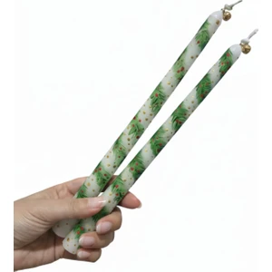 Yılbaşı Temalı El Boyaması Çam Desenli Ince Dekoratif Mum – 2’li Set (Şamdan Mum)