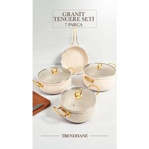 7 Parça Beyaz Granit Tencere Seti - Zarif Tasarım ve Dayanıklı Çözümler