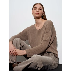 10706 Oval Yaka Dökümlü Kazak-Koyu Vizon