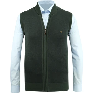 Çizgi Triko Erkek Triko Yelek Fermuarlı Cepli Çelik Örgü Triko Klasik Kalıp - 5015J