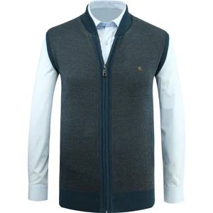 Çizgi Triko Erkek Triko Yelek Fermuarlı Cepli Çelik Örgü Triko Klasik Kalıp - 5015J