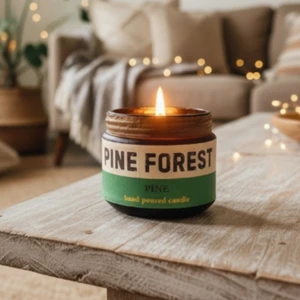 Pine Forest: Özel Tasarım Kavanoz Mum  Çam Kokulu  250GR Doğal Vegan Soya Wa x  Mumu