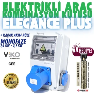 ''Elegance Plus'' 7,4kW 3X32A + 1X16A Monofaze Elektrikli Araç Kombinasyon Kutusu Tesla Mavi Adaptör Uyumlu Kaçak Akım Röle V i k o/P a n a s o n i c